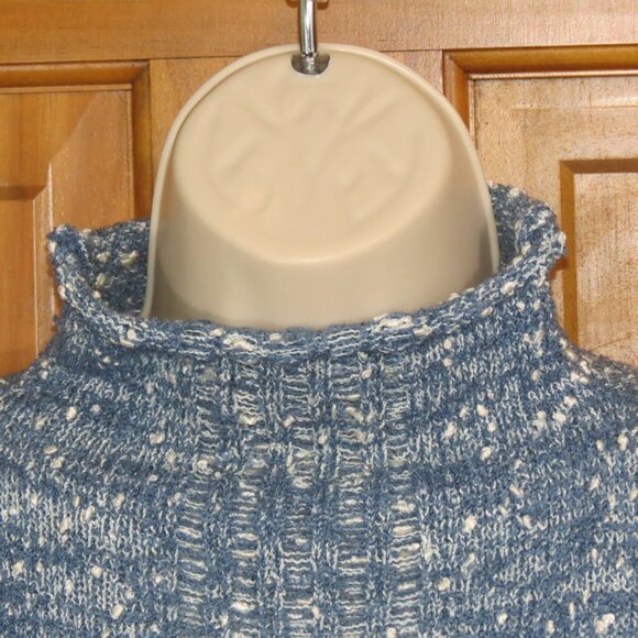 Veronique Denim Blue/White Slub Funnel Neck Sweater Poly & Wool Ireland Size 14 - Picture 2 of 11